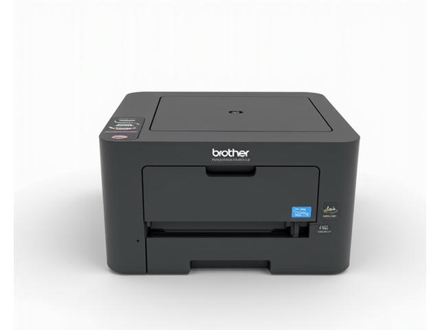Refurbished Brother HL-L2390DW compact laser printer, shown with a low energy consumption label.