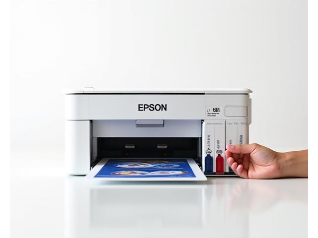 Refurbished Epson EcoTank ET-2760, an ink tank printer with large refillable ink reservoirs, emphasizing sustainable ink use.