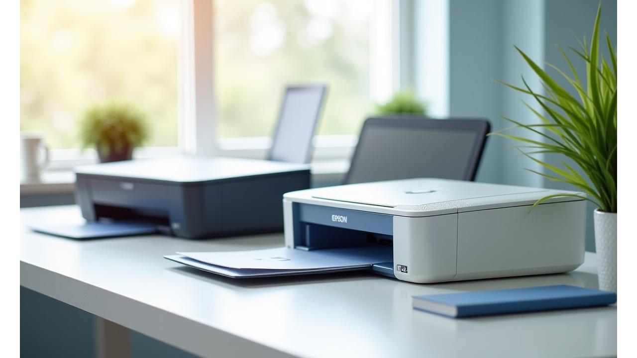 Assortment of modern printers in a clean home office setting