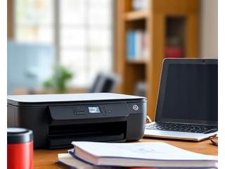 Student studying with a compact printer on a dorm room desk