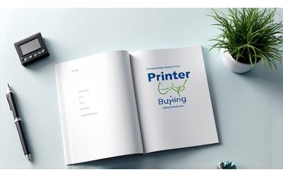 Open book or tablet displaying a printer buying guide