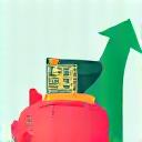 Money saving icon or person looking happy about savings