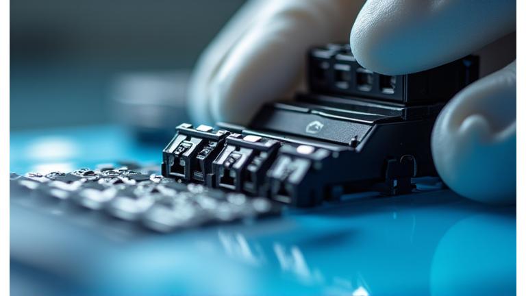 Close-up of a technician inspecting an Epson PrecisionCore printhead