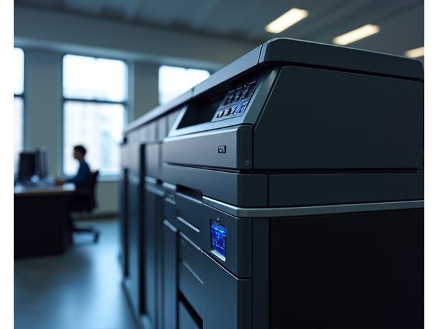 HP LaserJet Enterprise M507dn printer from a low angle, showing its robust build in an office environment.