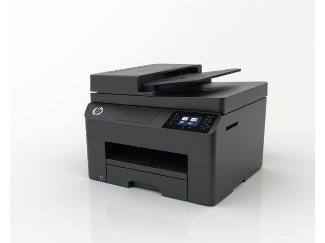 HP LaserJet Pro M404dn printer on a minimalist white background, slight angle to show its sleek design.