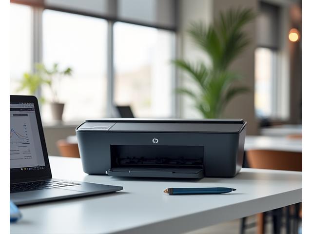 HP OfficeJet Pro 9015e printer, sleek and modern, in a co-working space.