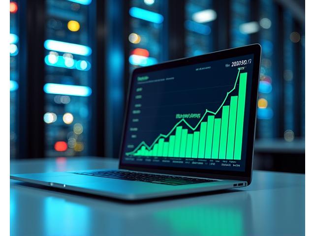 Graph showing increasing profits for a reseller, with network equipment in the background